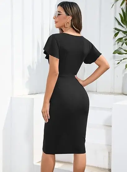 Black V-Neck Pleated Coat for Women — feature 7