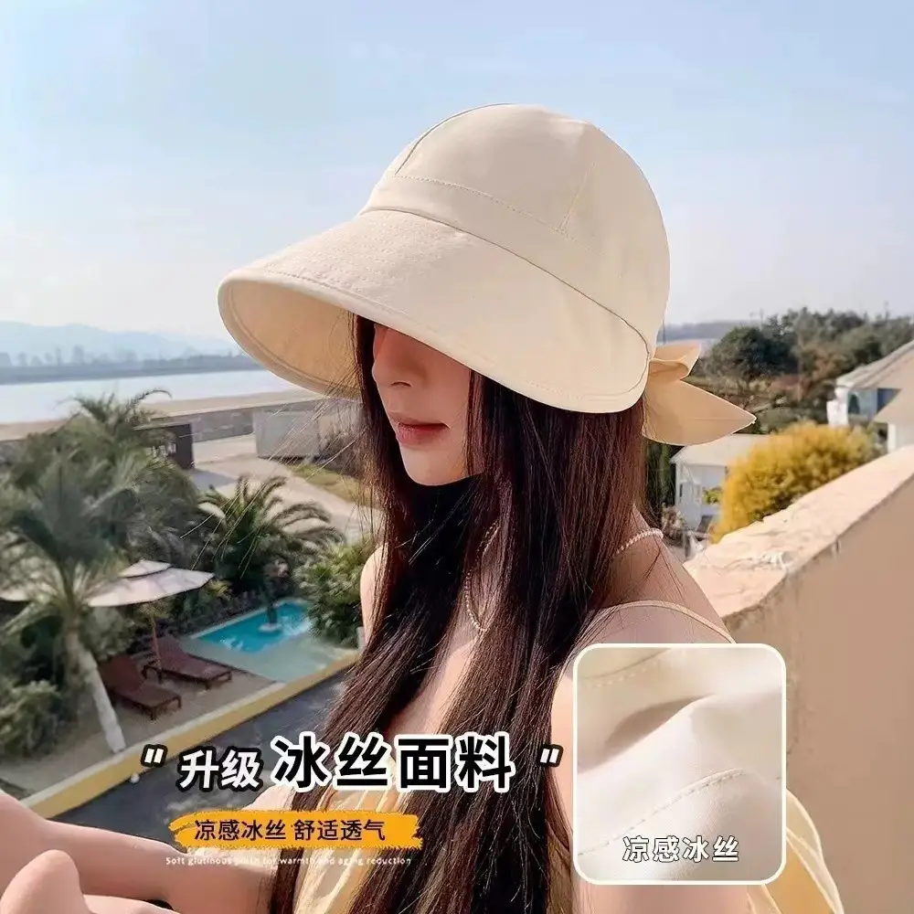 Women Black Anti-UV Sun Hat with Bow - Image 7