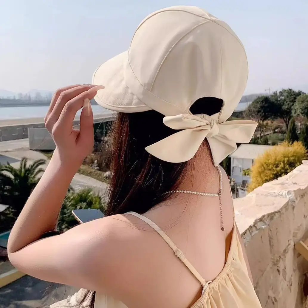 Women Black Anti-UV Sun Hat with Bow - Image 8