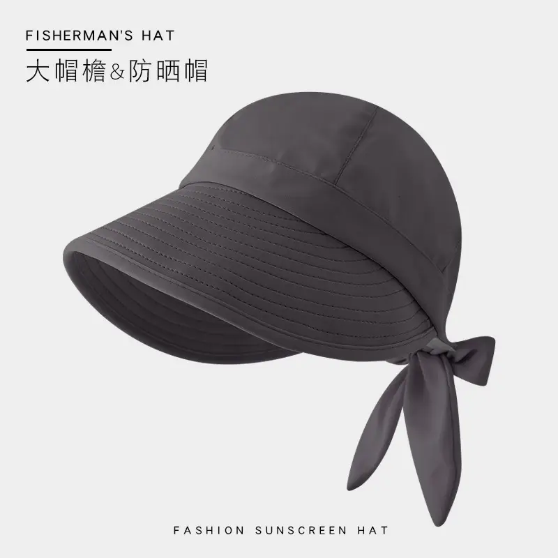 Women Black Anti-UV Sun Hat with Bow - Image 10