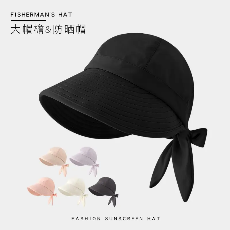 Women Black Anti-UV Sun Hat with Bow — feature 17