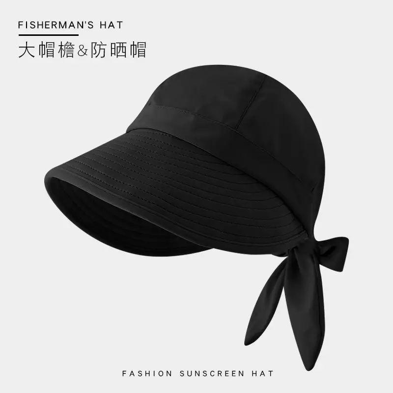 Women Black Anti-UV Sun Hat with Bow — feature 19