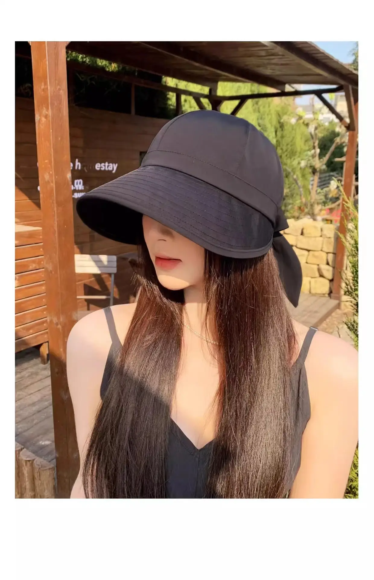 Women Black Anti-UV Sun Hat with Bow — feature 8