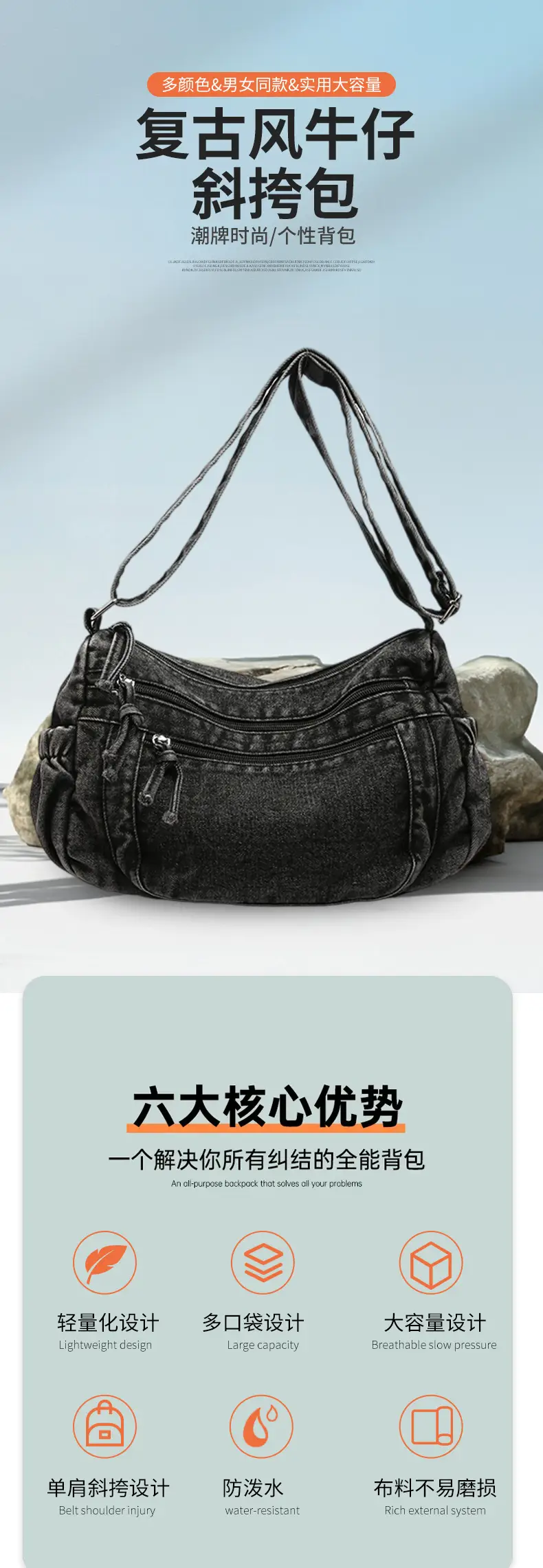 2025 Denim Washed Shoulder Crossbody Bag Large Capacity Women — feature 1