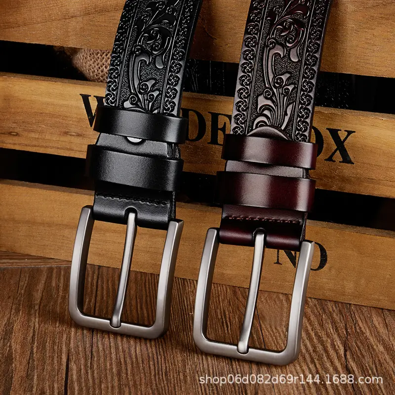 Men's Leather Belt with Silver Buckle & Retro Design - Image 4