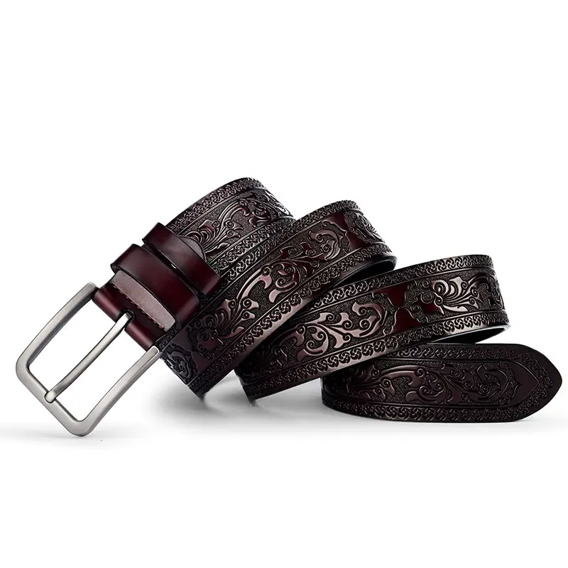 Men's Leather Belt with Silver Buckle & Retro Design - Image 5