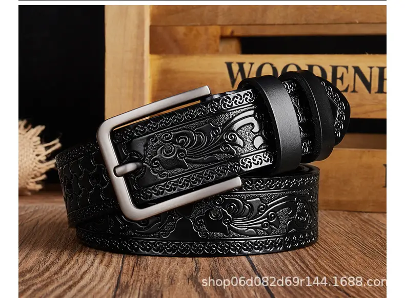 Men's Leather Belt with Silver Buckle & Retro Design — feature 10