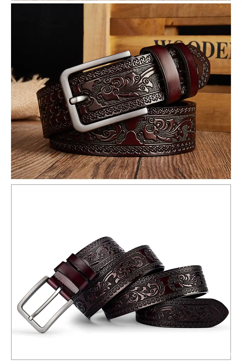 Men's Leather Belt with Silver Buckle & Retro Design — feature 11