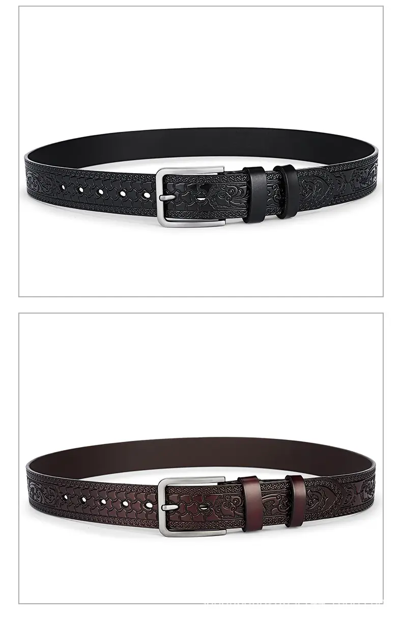 Men's Leather Belt with Silver Buckle & Retro Design — feature 12