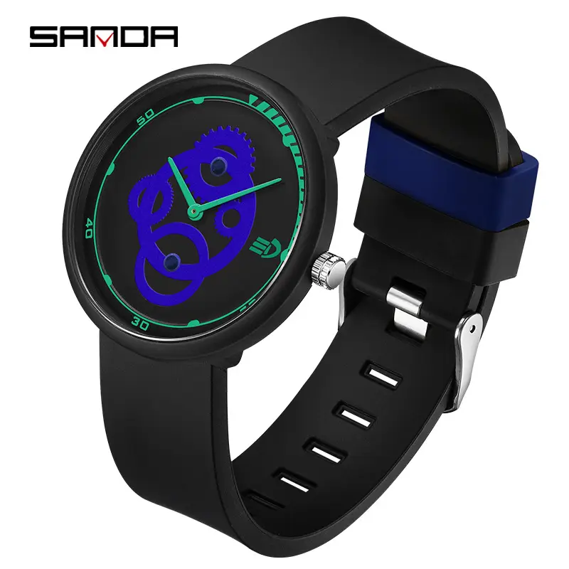 Sanda Black Mechanical Quartz Watch for Boys Girls