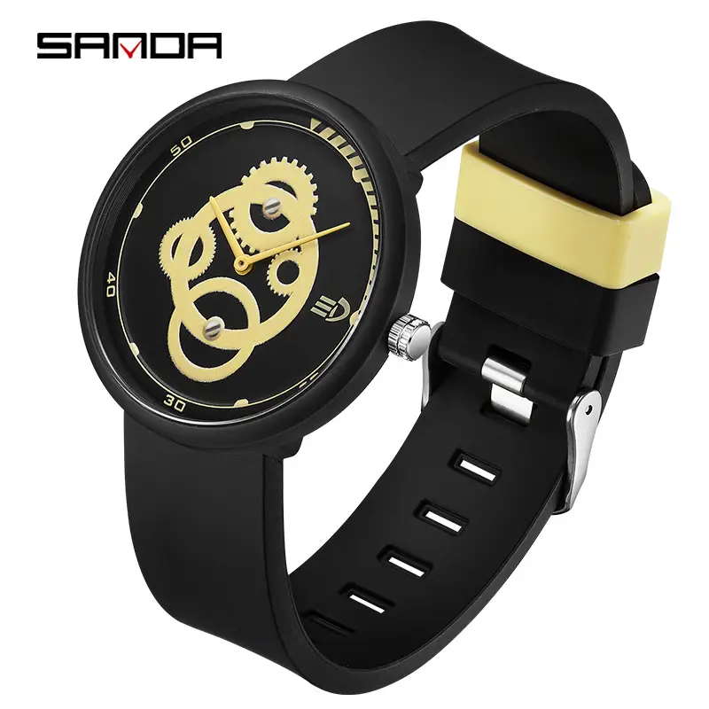 Sanda Black Mechanical Quartz Watch for Boys Girls