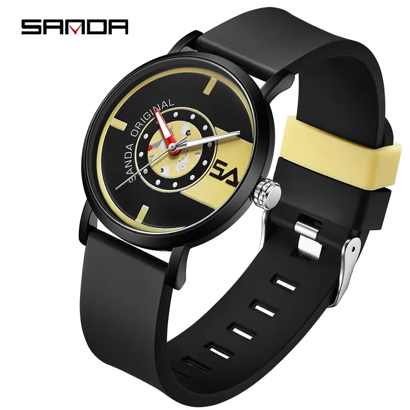 Sanda Black Mechanical Quartz Watch for Boys Girls
