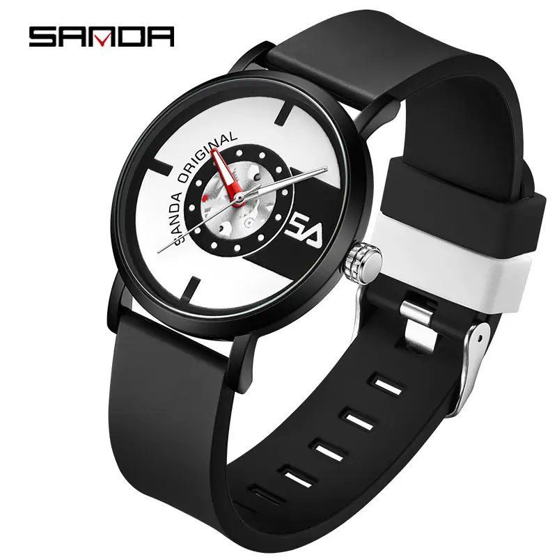 Sanda Black Mechanical Quartz Watch for Boys Girls