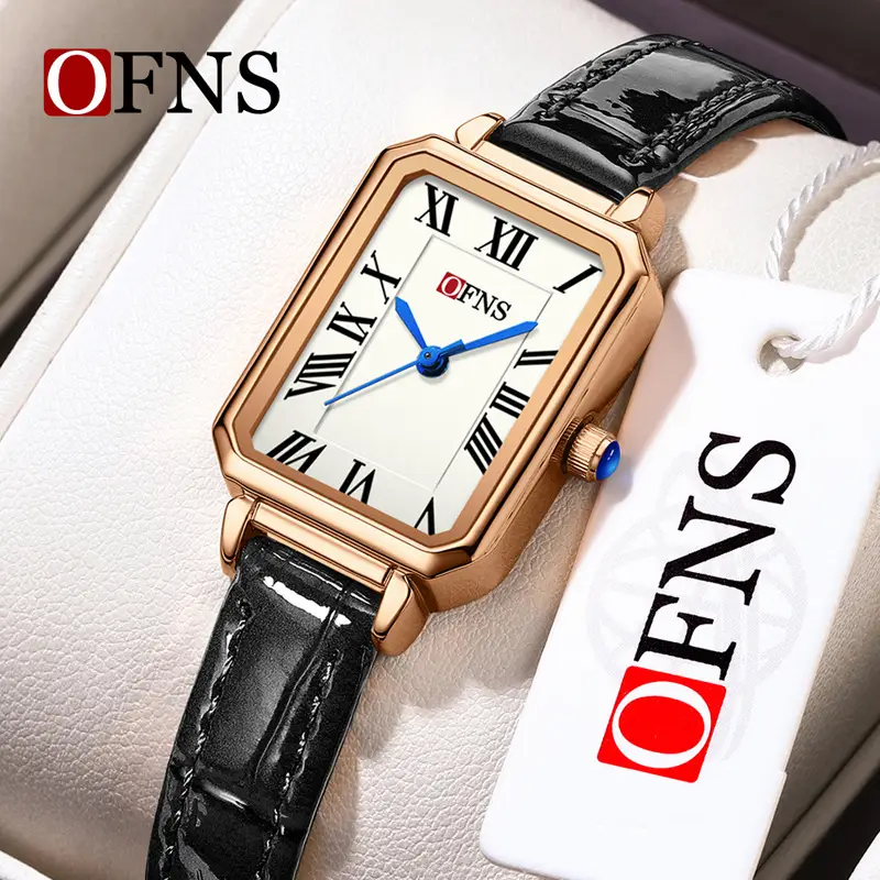 Ofns Brown Leather Square Watch for Women - Image 10