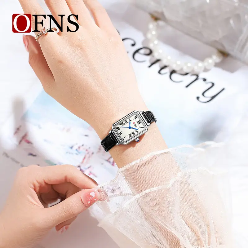 Ofns Brown Leather Square Watch for Women - Image 12