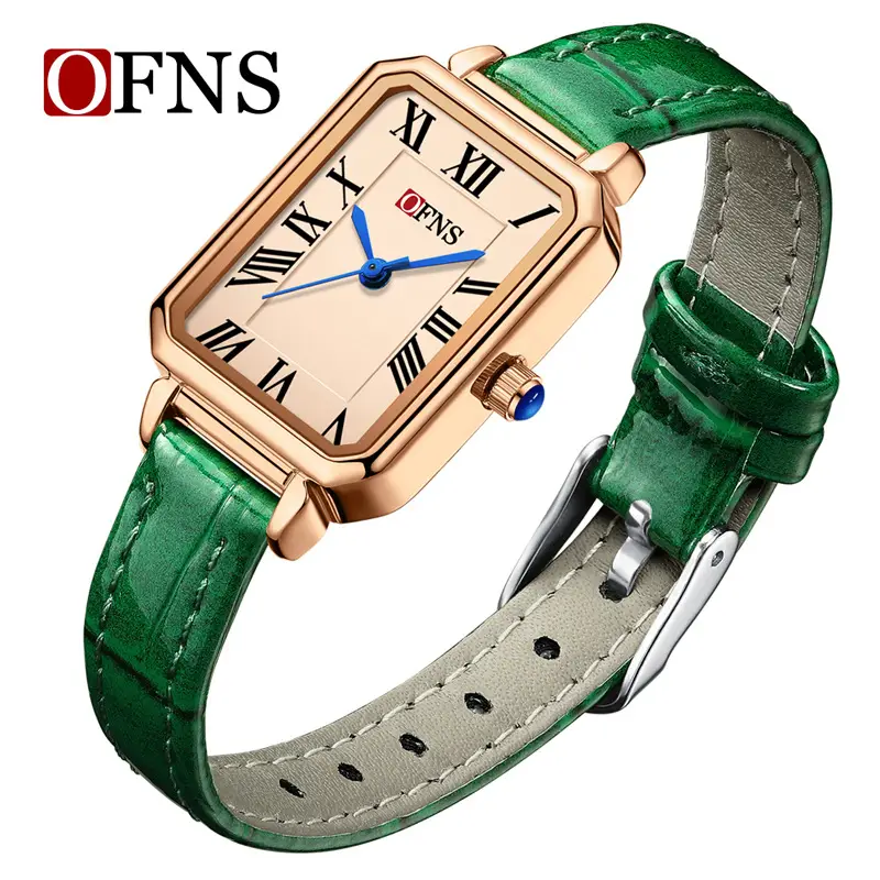 Ofns Brown Leather Square Watch for Women - Image 8