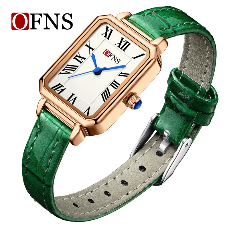 Ofns Brown Leather Square Watch for Women - Image 9