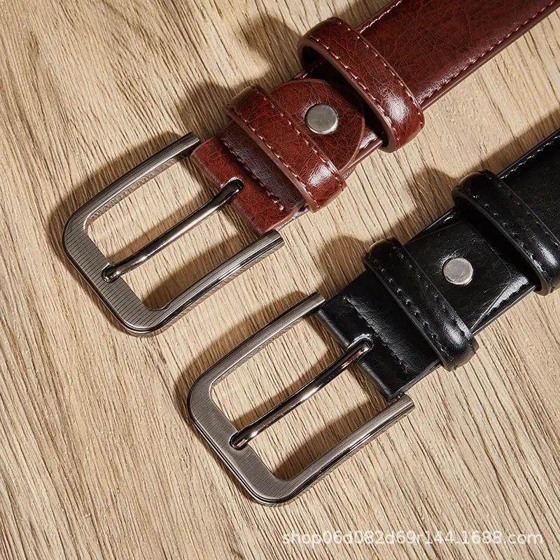 Brown Leather Belt with Silver Buckle for Men - Image 4
