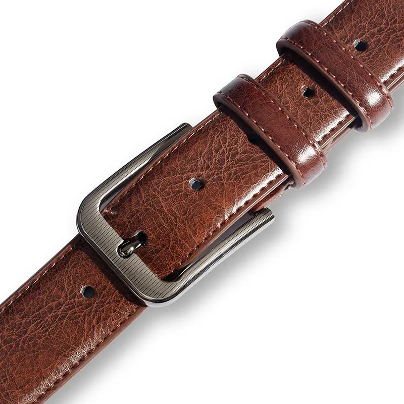 Brown Leather Belt with Silver Buckle for Men - Image 5