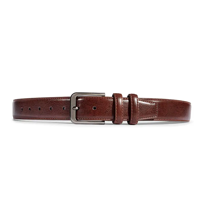 Brown Leather Belt with Silver Buckle for Men - Image 7