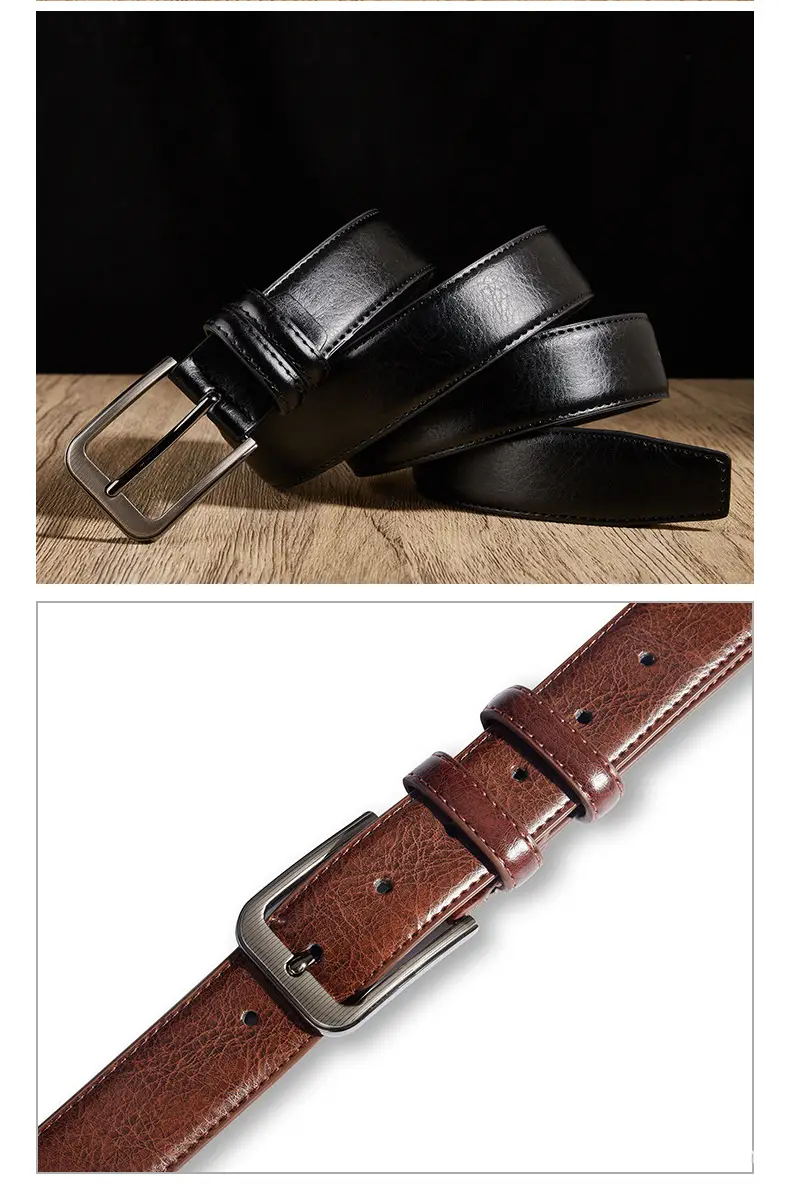 Brown Leather Belt with Silver Buckle for Men — feature 10