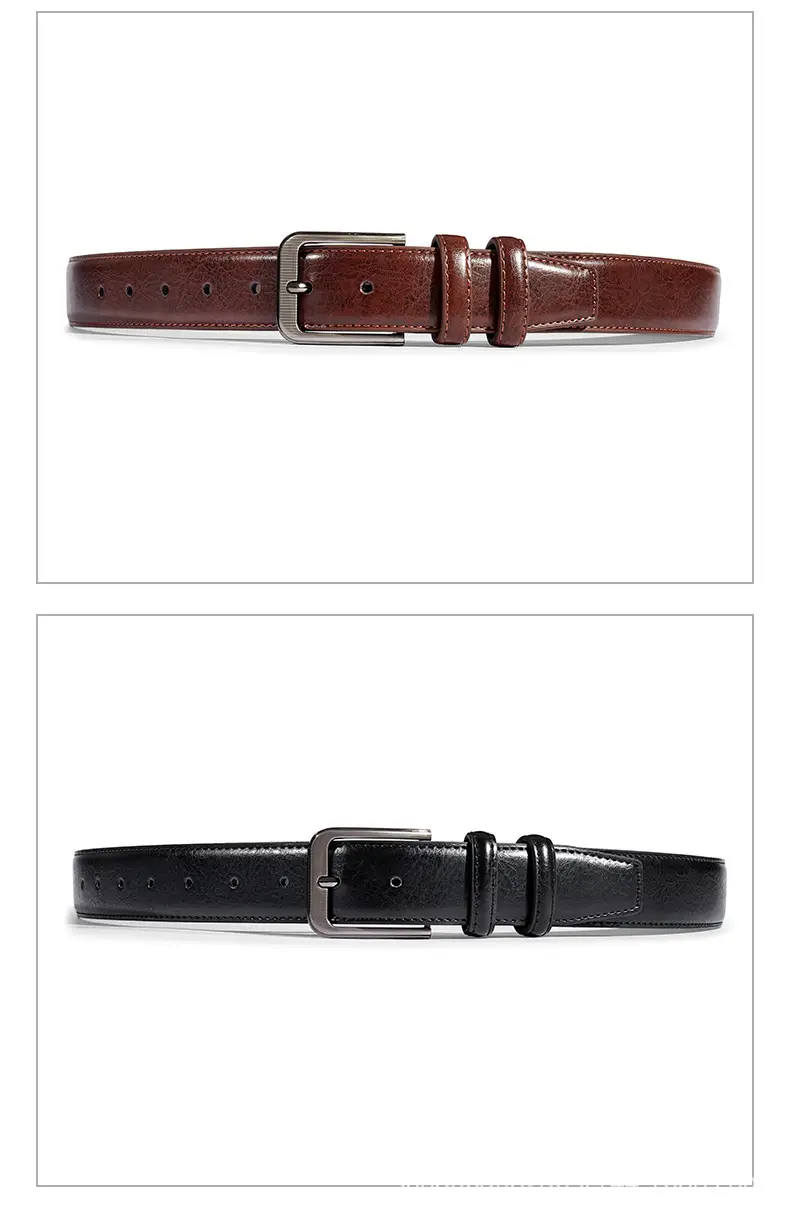 Brown Leather Belt with Silver Buckle for Men — feature 11
