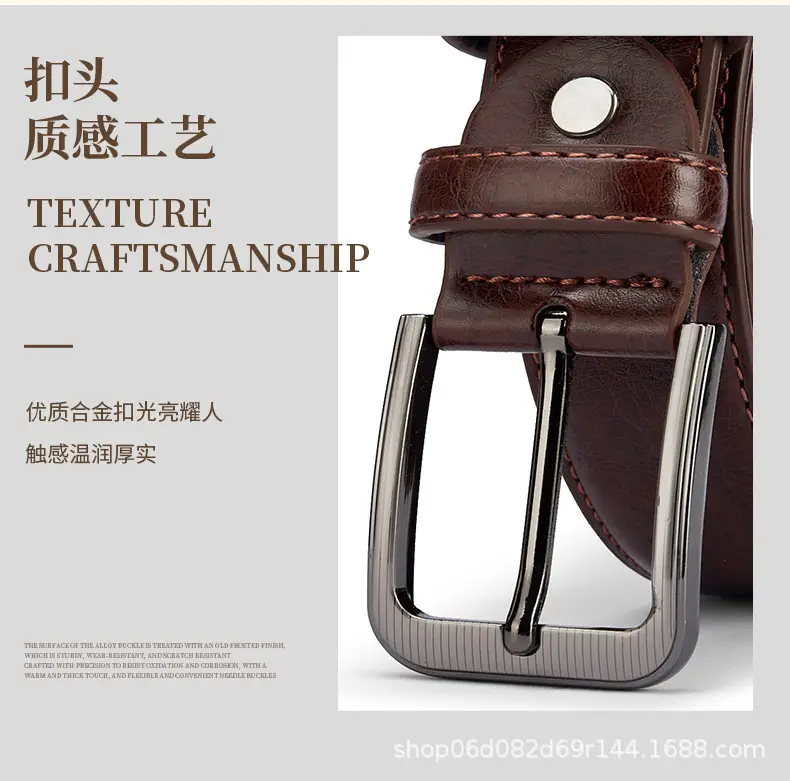 Brown Leather Belt with Silver Buckle for Men — feature 5