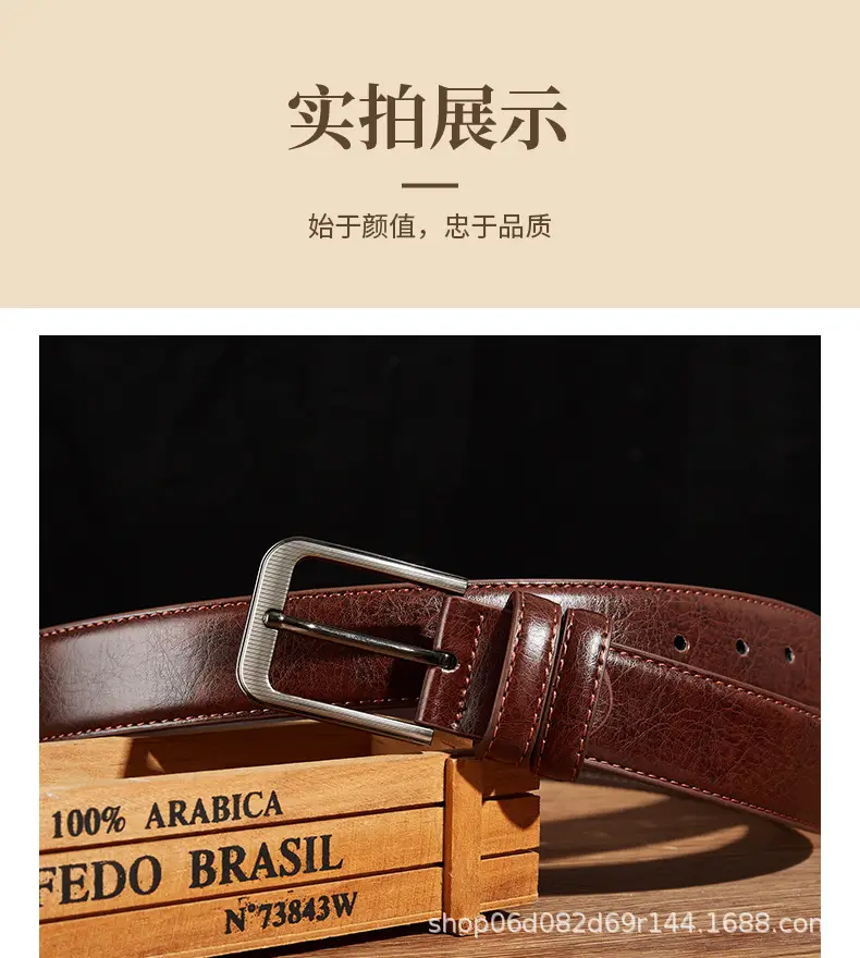 Brown Leather Belt with Silver Buckle for Men — feature 8