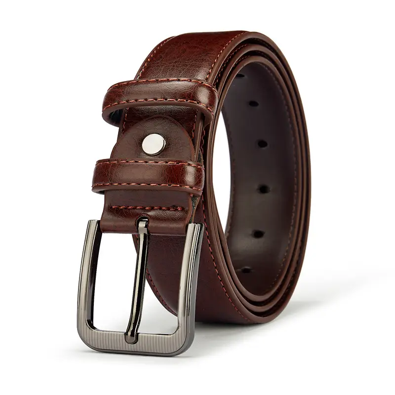 Brown Leather Belt with Silver Buckle for Men - Image 2