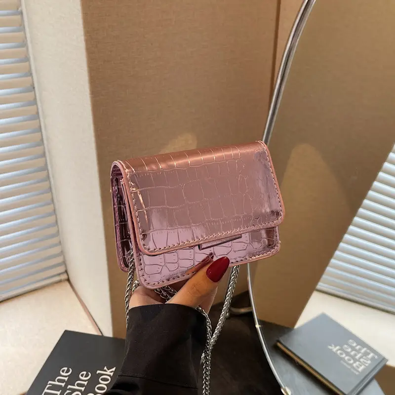 Pink Croc Leather Crossbody Bag for Women