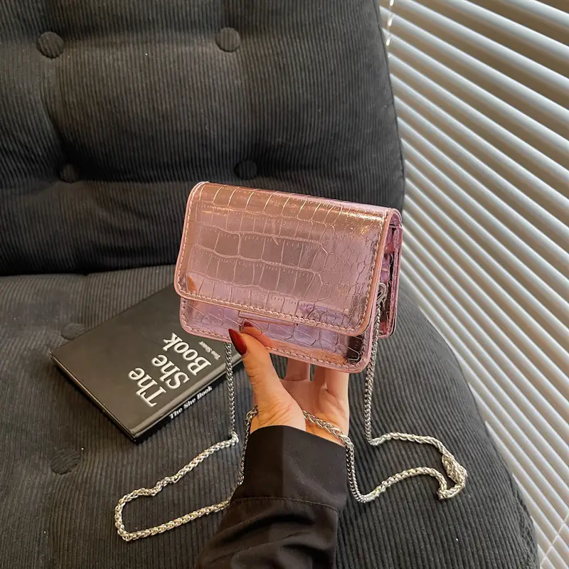 Pink Croc Leather Crossbody Bag for Women