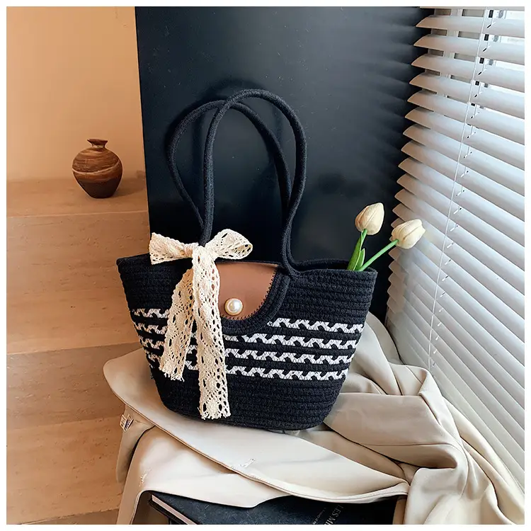 Women's Straw Woven Shoulder Bag with Tassel & Pearl — feature 18
