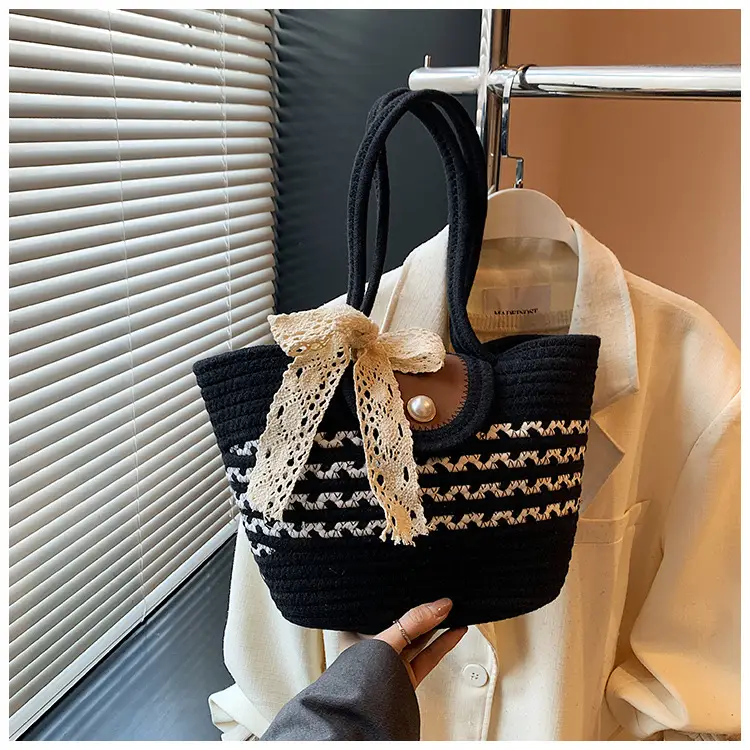 Women's Straw Woven Shoulder Bag with Tassel & Pearl — feature 22