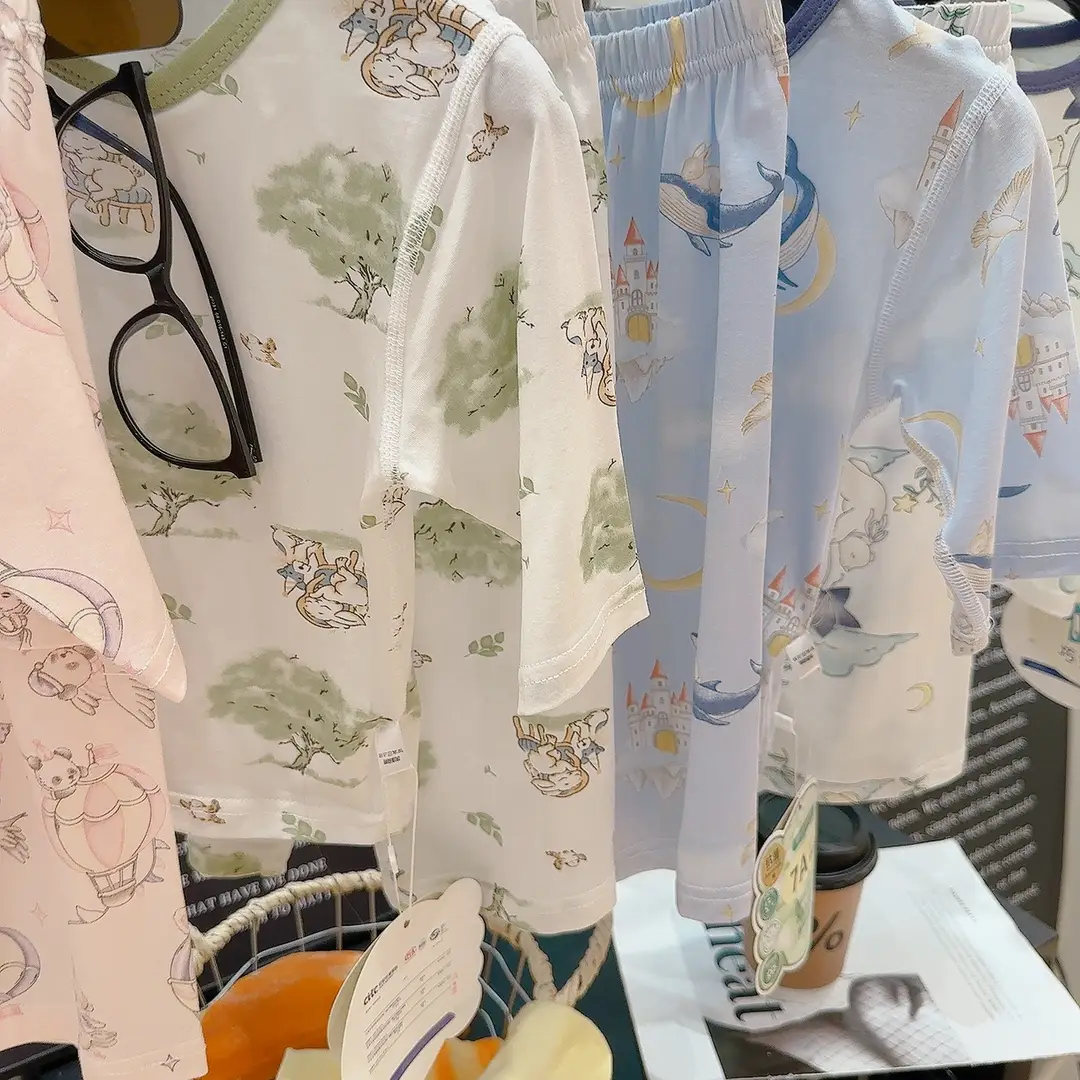[10A Antibacterial] Summer Children's Tencel Class a Modal Homewear Set Boys' and Girls' Seamless Pajamas — feature 7
