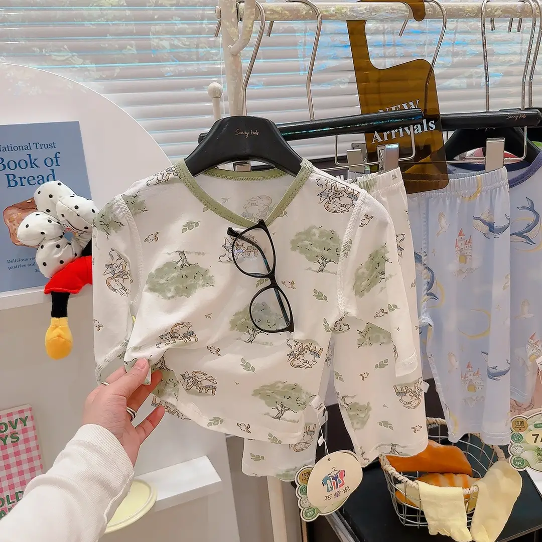 [10A Antibacterial] Summer Children's Tencel Class a Modal Homewear Set Boys' and Girls' Seamless Pajamas