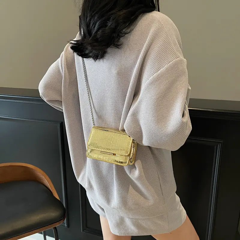 Pink Croc Patch Shiny Shoulder Bag for Women
