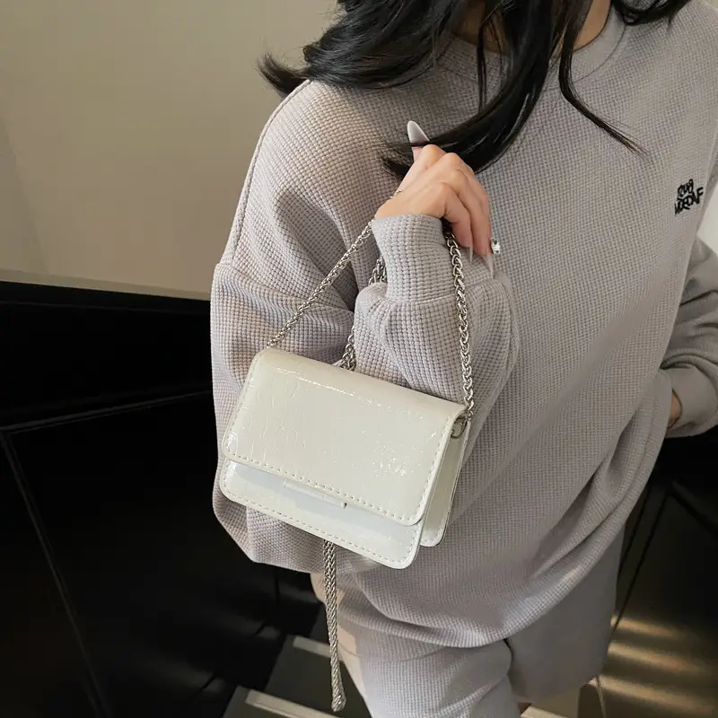 Pink Croc Patch Shiny Shoulder Bag for Women