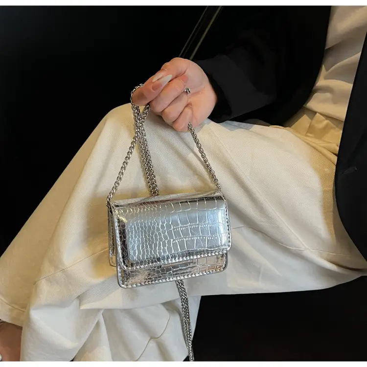 Pink Croc Patch Shiny Shoulder Bag for Women — feature 10