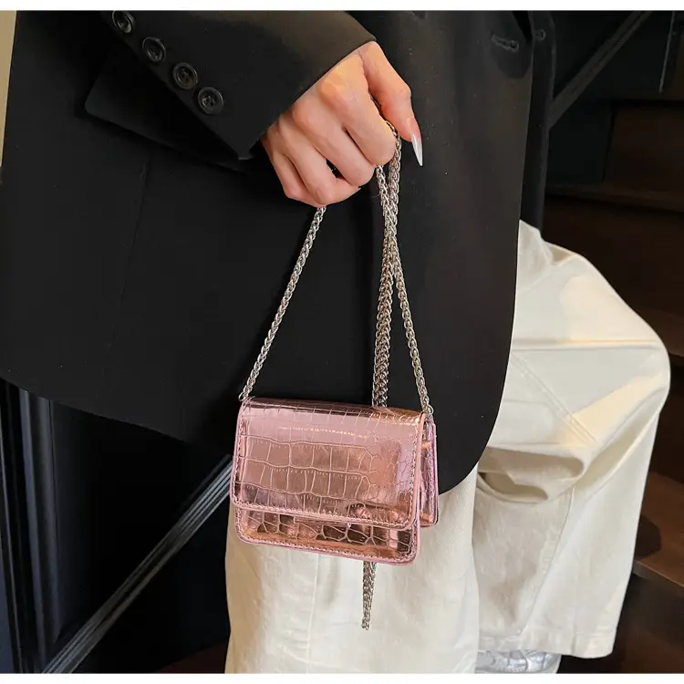 Pink Croc Patch Shiny Shoulder Bag for Women — feature 12