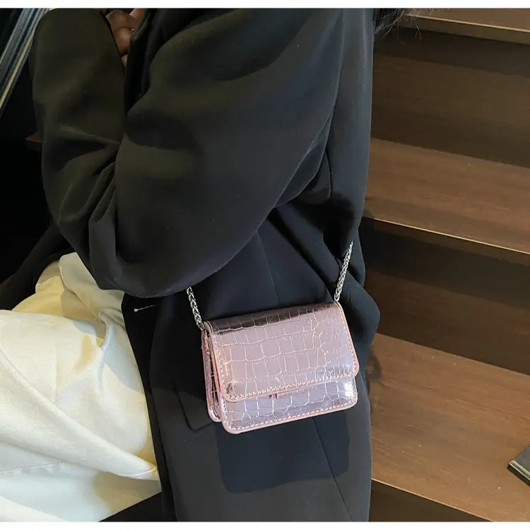 Pink Croc Patch Shiny Shoulder Bag for Women — feature 13
