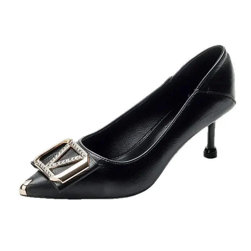2026 French Style Black Square Buckle Heels - Image 6