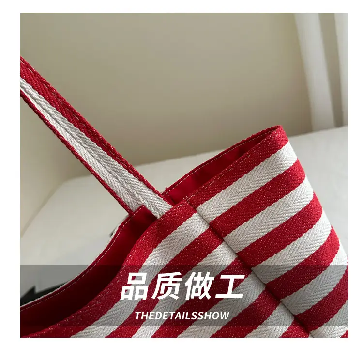 Yellow Striped Canvas Tote Bag Large Capacity Casual Shoulder Bag — feature 6