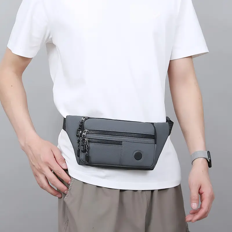 Men's Multi-Layer Waist Bag Blue Pu Leather - Image 7