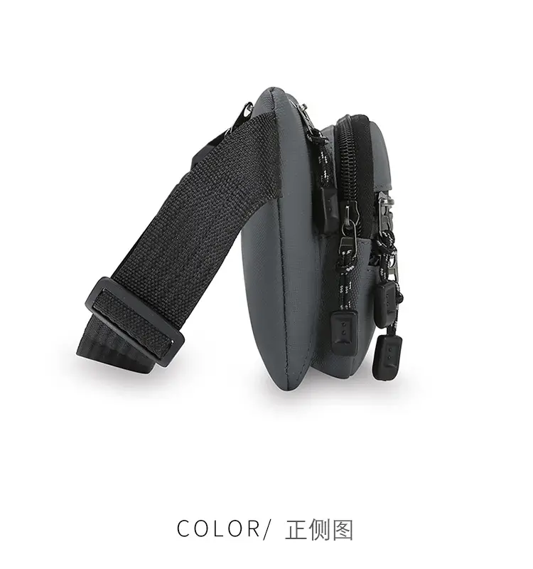 Men's Multi-Layer Waist Bag Blue Pu Leather — feature 15