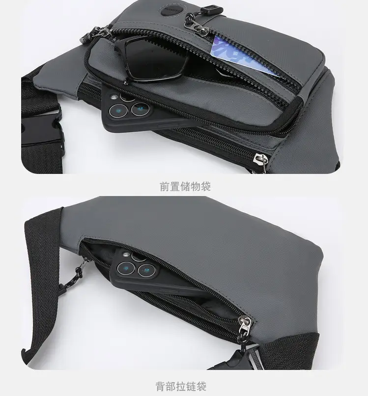 Men's Multi-Layer Waist Bag Blue Pu Leather — feature 20