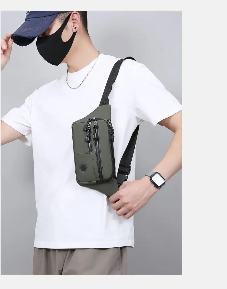 Men's Multi-Layer Waist Bag Blue Pu Leather — feature 33