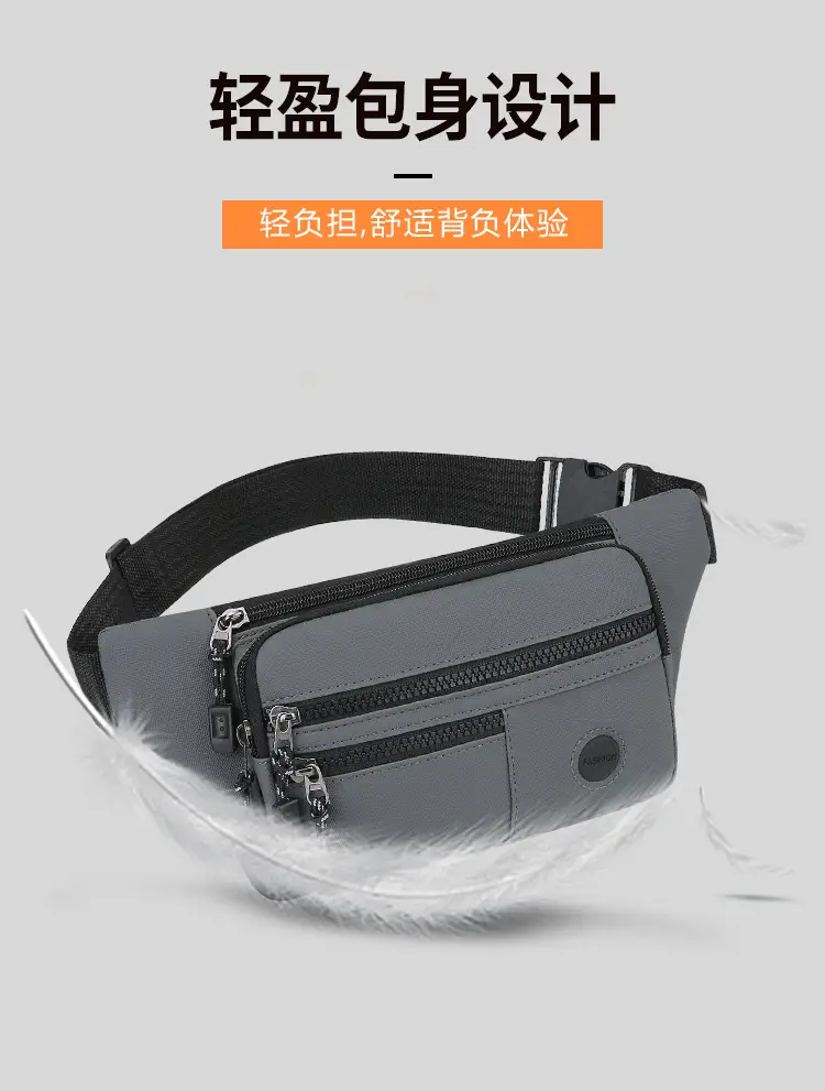 Men's Multi-Layer Waist Bag Blue Pu Leather — feature 7