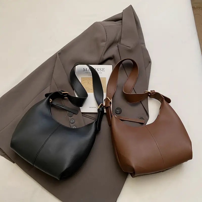 Women's Large-Capacity Crossbody Shoulder Bag Beige Leather - Image 8