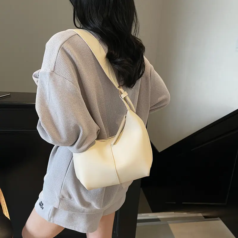 Women's Large-Capacity Crossbody Shoulder Bag Beige Leather - Image 2