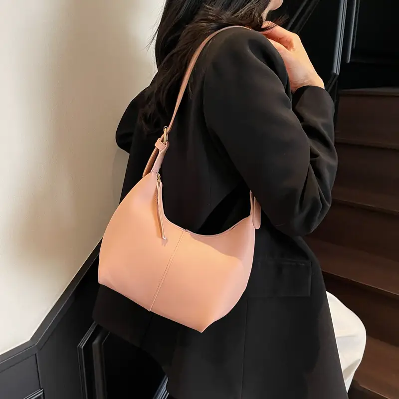 Women's Large-Capacity Crossbody Shoulder Bag Beige Leather - Image 3